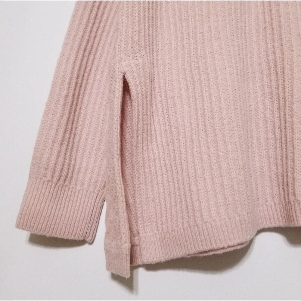 Vince Side Slit Wool Blend Ribbed Knit Crew Neck Sweater Blush Pink XS $325